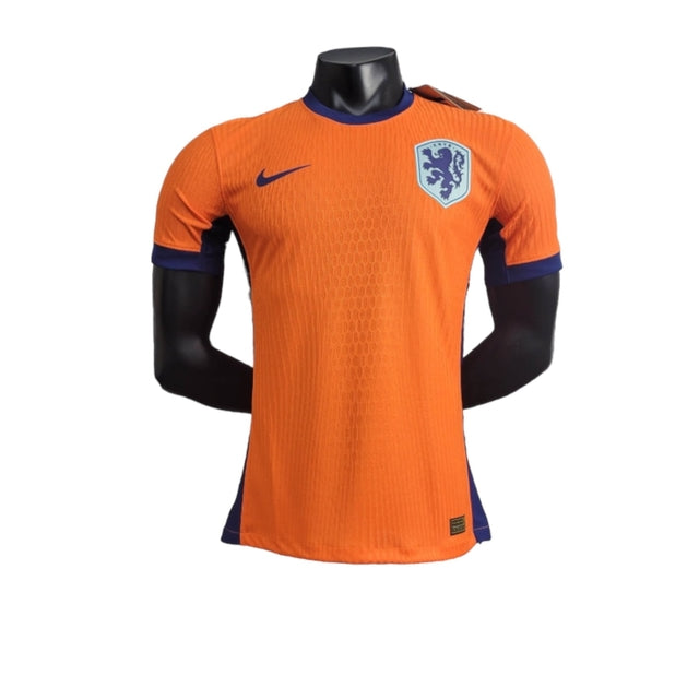 Camisa Seleção da Holanda I 24/25 - Jogador Nike Masculina - Laranja com detalhes em azul