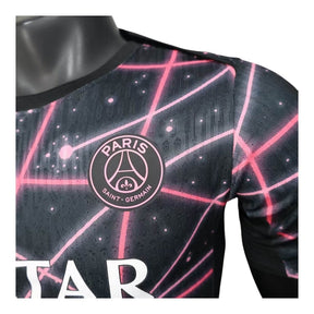 Camisa Paris Saint-German Pré-jogo 25/26 - Jogador Jordan Masculina - Preta com detalhes em rosa