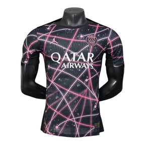 Camisa Paris Saint-German Pré-jogo 25/26 - Jogador Jordan Masculina - Preta com detalhes em rosa